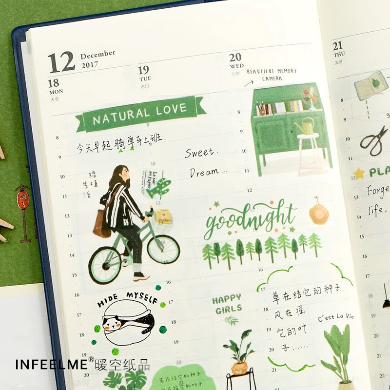 Cinta washi ancha con collage verde 