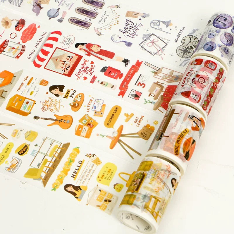 Cinta washi ancha con collage rojo 