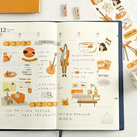 Cinta washi ancha con collage naranja 