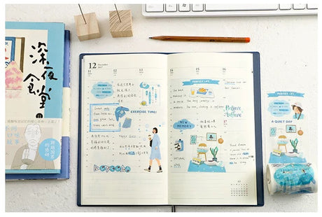 Cinta washi ancha con collage azul 