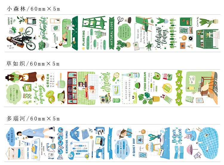 Cinta washi ancha con collage verde 