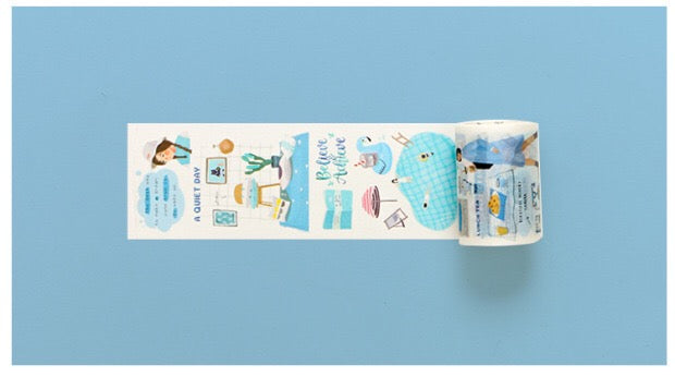 Cinta washi ancha con collage azul 