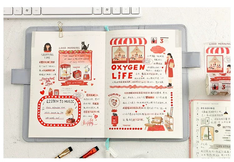 Cinta washi ancha con collage rojo 