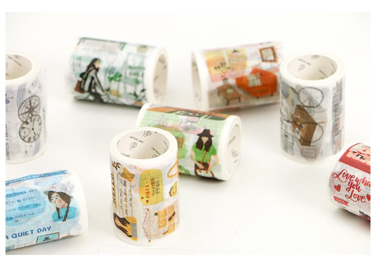 Cinta washi ancha con collage rojo 
