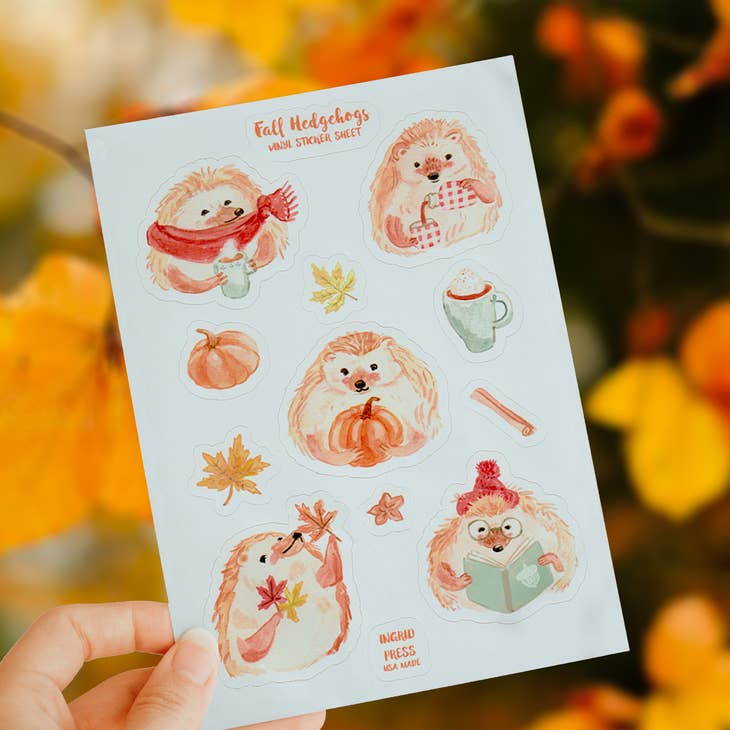 Ingrid Press Fall Hedgehogs Vinyl Sticker sheets