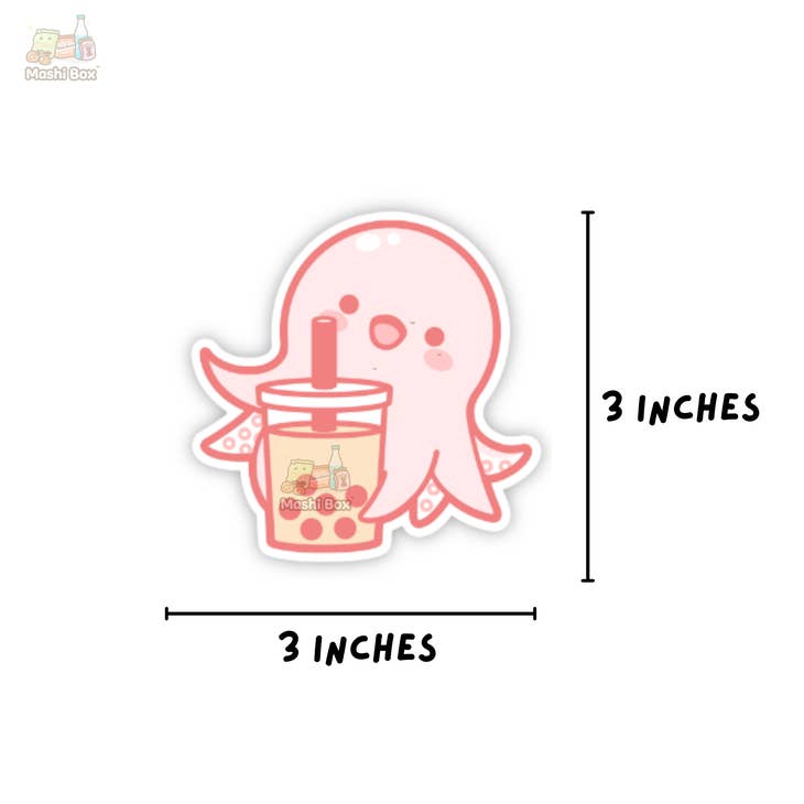 Jelli the Octopus Drinking Boba Vinyl Sticker