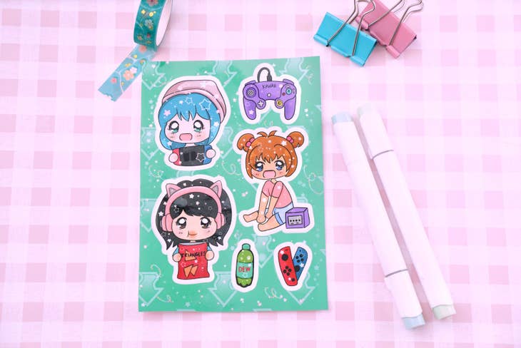 Kawaii Anime Gamer Sticker Sheet