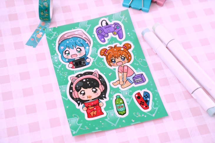 Kawaii Anime Gamer Sticker Sheet
