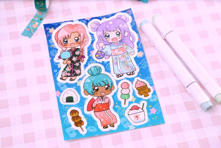 Kawaii Anime Summer Festival Sticker Sheet
