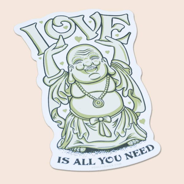 Embrace all the peace, love and happiness that is tucked inside this cute Buddha sticker. Love is truly all you need when you display this die cut sticker! Our buddha sticker is perfect for indoor and outdoor applications! Vinyl sticker. 