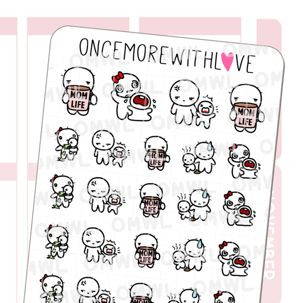 One sheet of munchkin mom life stickers! Some days, mom life is not so easy! But you can make it through :)