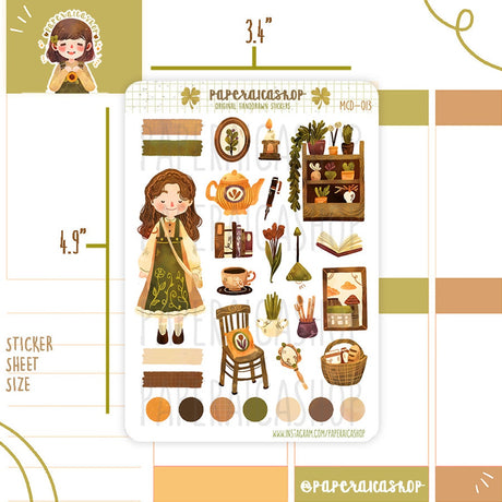 Pegatina linda de chica estilo Cottagecore PaperaicaShop
