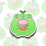 Matcha the Frog Drinking Boba Vinyl Sticker