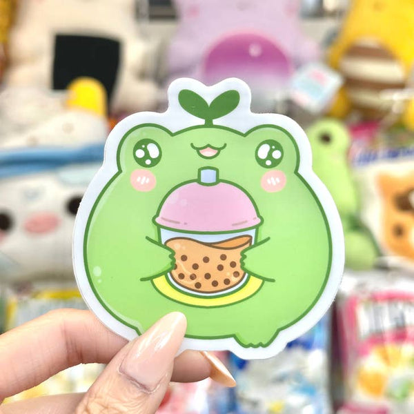 Matcha the Frog Drinking Boba Vinyl Sticker