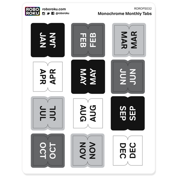 Monthly Tabs Monochrome Planner Stickers