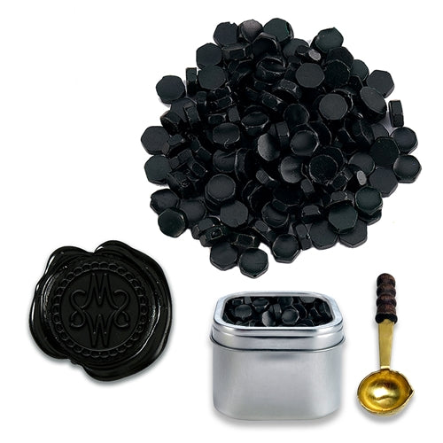 Black Sealing Wax Beads in Tin with Spoon