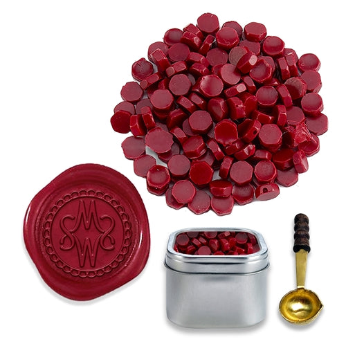 Burgundy Sealing Wax Beads in Tin with Spoon