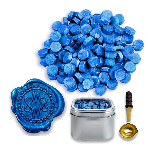 Cobalt Blue Sealing Wax Beads in Tin with Spoon