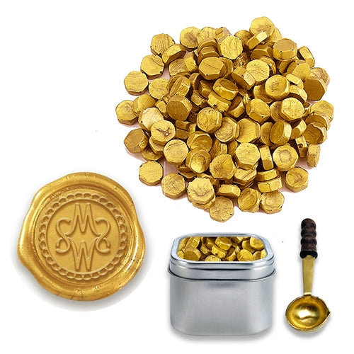 Goldenrod Sealing Wax Beads in Tin with Spoon
