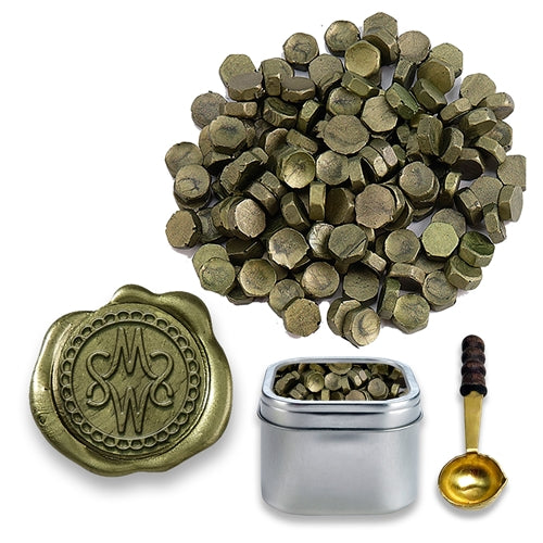 Moss Green Sealing Wax Beads in Tin with Spoon