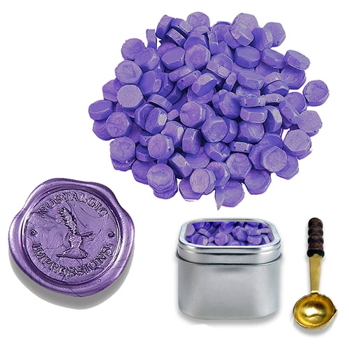 Metallic Purple Sealing Wax Beads in Tin with Spoon