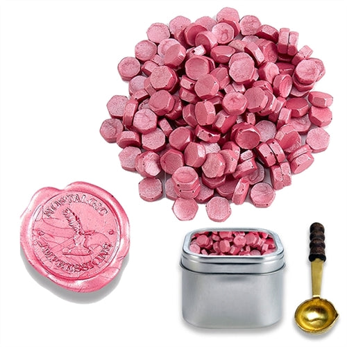 Pink Pearl Sealing Wax Beads in Tin with Spoon