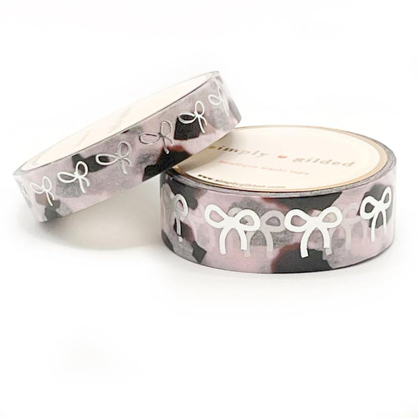 PINK tortoiseshell + silver foil bow Simply Gilded Washi Set 10/15mm