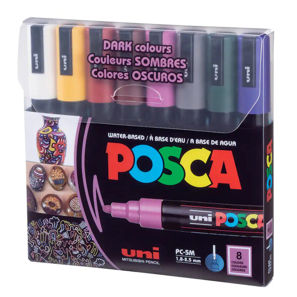 POSCA PC-5M 8-Color Medium Tip Dark Paint Marker Set