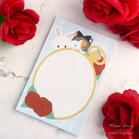 Bloc de notas con forma de gato y conejo en forma de reloj de bolsillo 