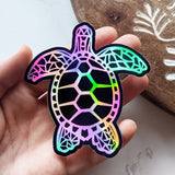 Sea Turtle Rainbow Holographic Sticker Black