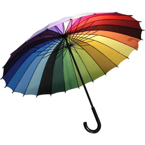 Rainbow Umbrella. Add a rainbow of color to a rainy day with this delightful full sized 24 rib multicolored umbrella.