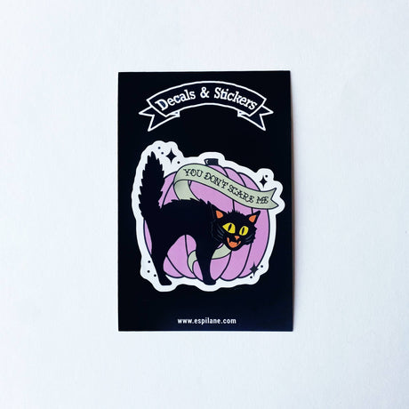 Pegatina de gato negro asustado con forma de calabaza de Halloween