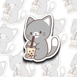 Sesame Cat Drinking Boba Vinyl Sticker