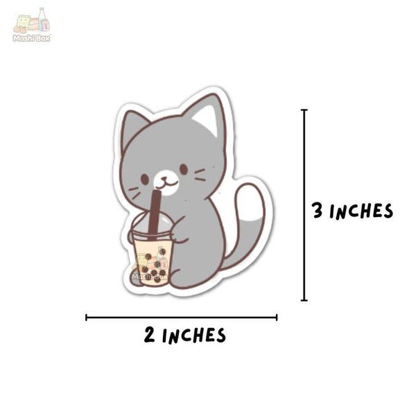 Sesame Cat Drinking Boba Vinyl Sticker