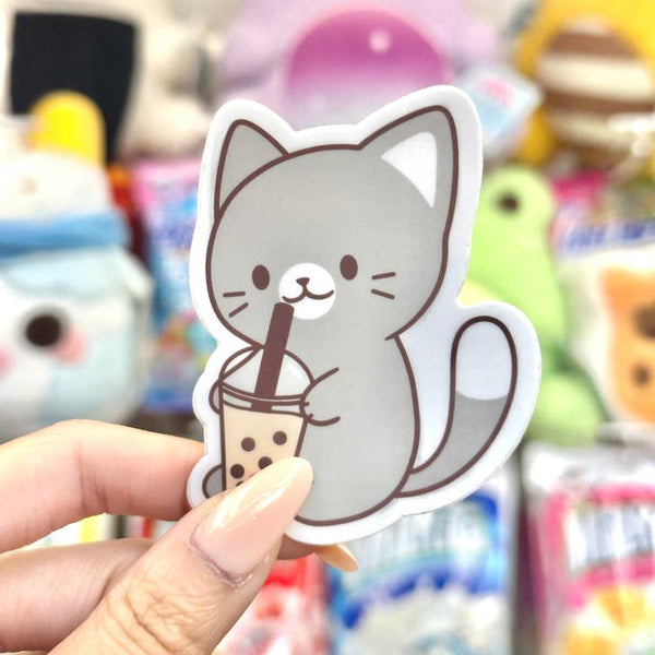 Sesame Cat Drinking Boba Vinyl Sticker