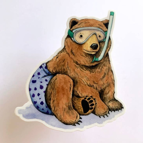 Snorkeling Bear Sticker