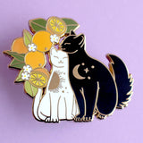 Snuggling Cats with Oranges Enamel Pin