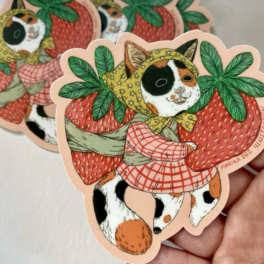 Strawberry Cat Vinyl Sticker