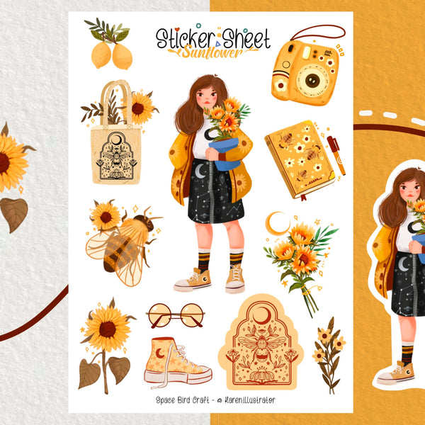 Sunflower Sticker Sheet - Bullet Journal Stickers