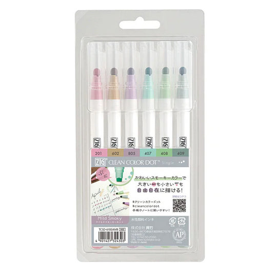 ZIG Clean Color Dot Markers Mild Smoky 6/pkg