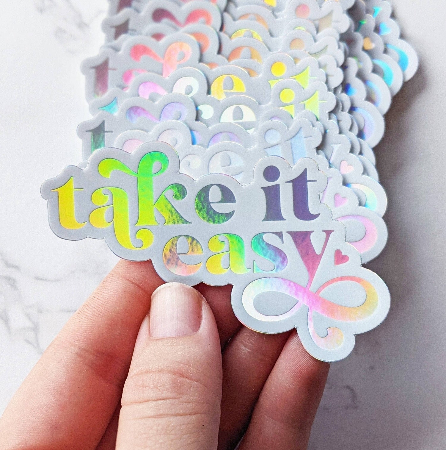 Go Easy Sticker Take It Easy Rainbow Holographic Vinyl Sticker – Little Craft Place