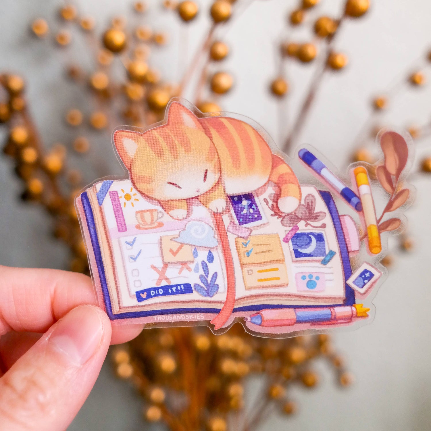 Thousand Skies Kitten Journal Vinyl Sticker (Clear)