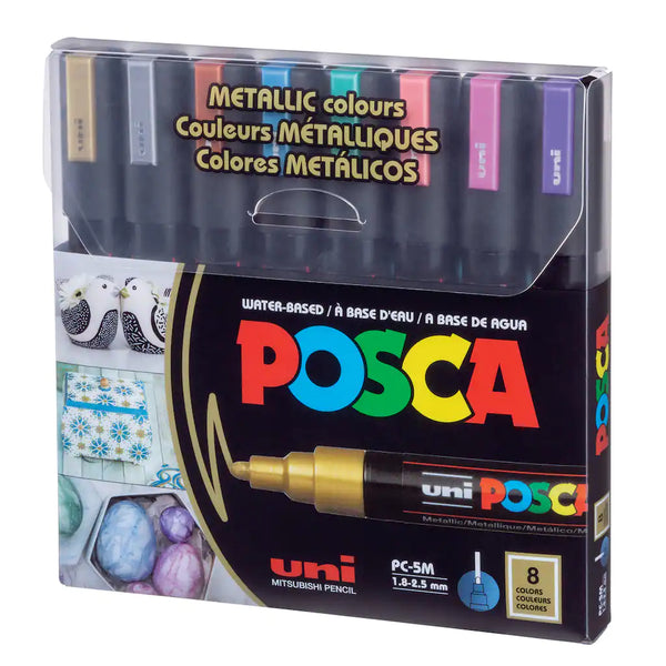 POSCA PC-5M 8-Color Medium Tip Dark Metallic Paint Marker Set