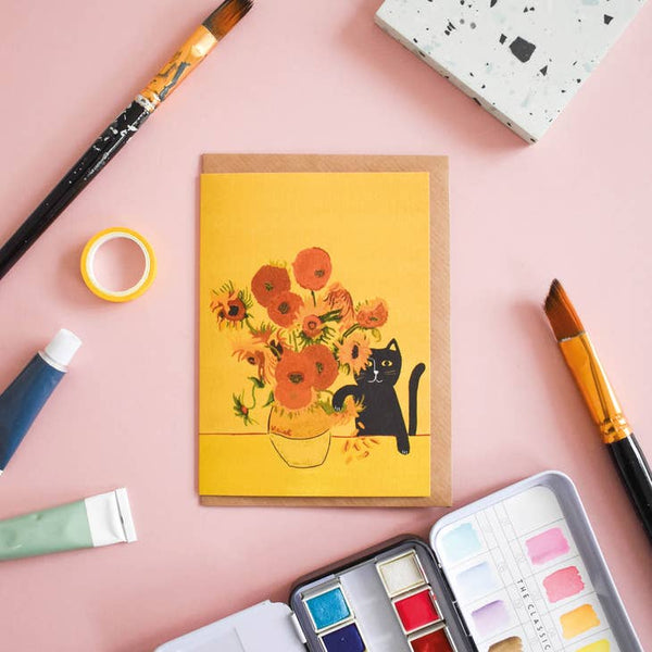 Vincents Sunflower Vase Cat Card