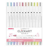 Zebra Clickart Knock Sign Pen 0.6 mm - 12 Color Set Pale