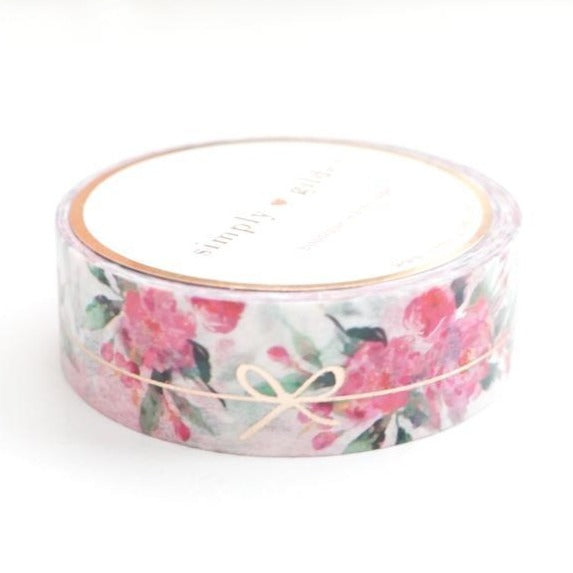simply gilded WASHI TAPE 15mm - White Floral SIMPLE BOW LINE + ROSE gold foil (January 10 Release) 