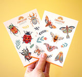 The Sunshine Bindery Our quirky range of folk art inspired illustrated bugs and beetles in sticker sheet form, with easy peel stickers that are perfect for adding to notebooks and bullet journal spreads