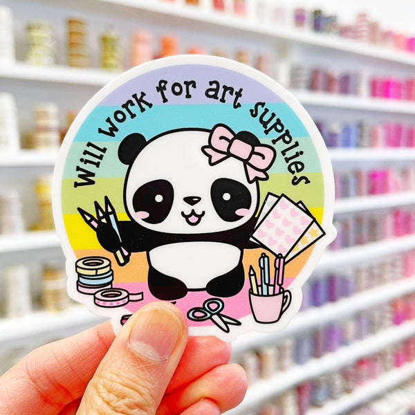 Will Work For Art Supplies Panda Vinyl Sticker