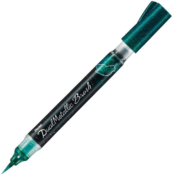 Pentel Dual Metallic Brush Pen - Green and Metallic Blue