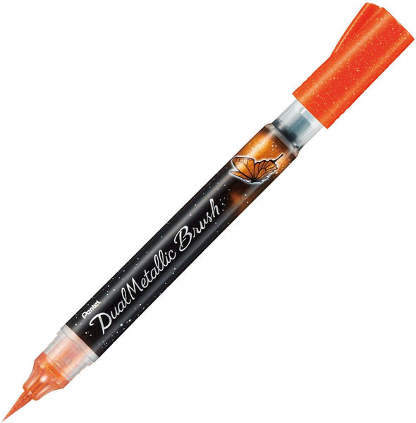 Pentel Dual Metallic Brush Pen - Orange and Metallic Yellow
